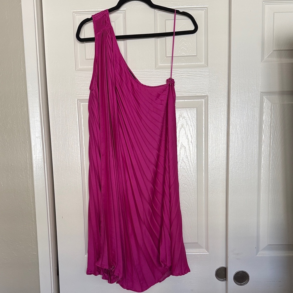 Banana Republic One-Shoulder Pleated Fuchsia Dress